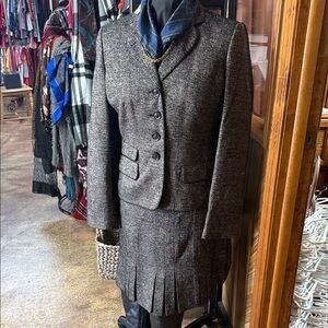 Anne Klein Briwn and cream Blazer and Skirt Set